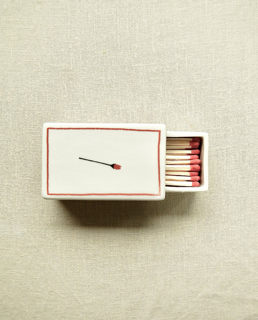 Ceramic matchbox with hand-drawn rose illustration