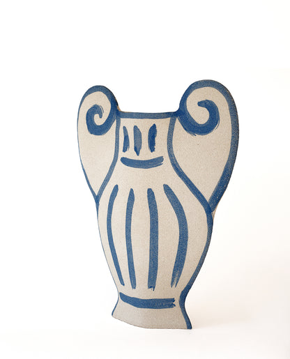 Hand-painted greek vase by INI CERAMIQUE with geometric patterns and a textured finish