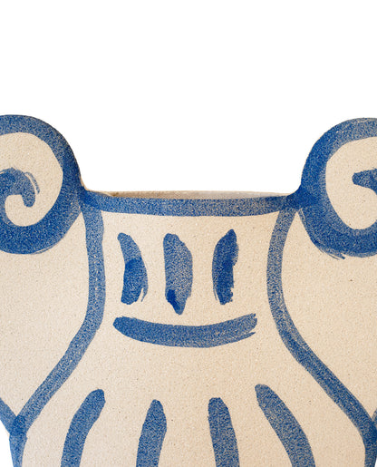 Hand-painted greek vase by INI CERAMIQUE with geometric patterns and a textured finish