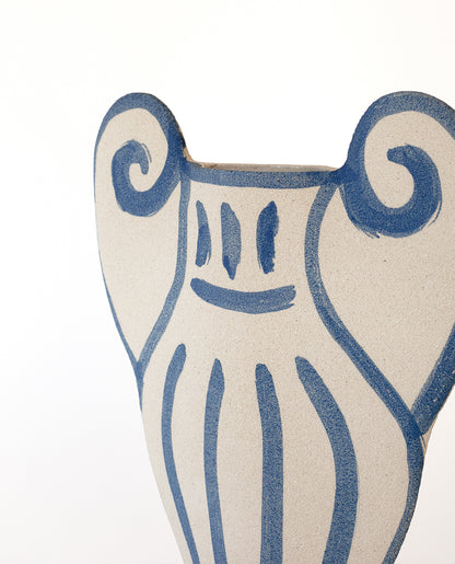 Hand-painted greek vase by INI CERAMIQUE with geometric patterns and a textured finish