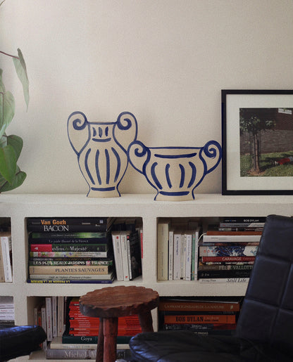 Hand-painted greek vase by INI CERAMIQUE with geometric patterns and a textured finish