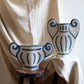 Hand-painted greek vase by INI CERAMIQUE with geometric patterns and a textured finish