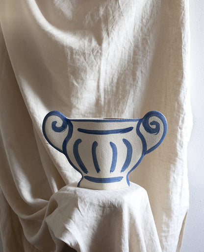 Hand-painted greek vase by INI CERAMIQUE with geometric patterns and textured finish