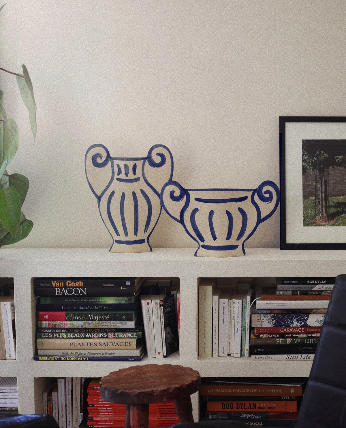 Hand-painted greek vase by INI CERAMIQUE with geometric patterns and textured finish