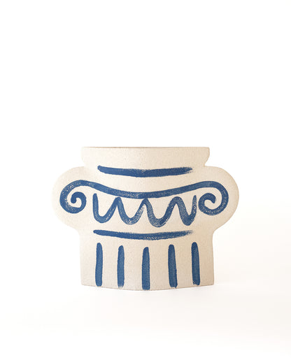 Hand-painted greek vase by INI CERAMIQUE with geometric patterns and a textured finish