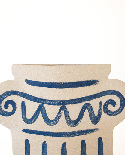 Hand-painted greek vase by INI CERAMIQUE with geometric patterns and a textured finish