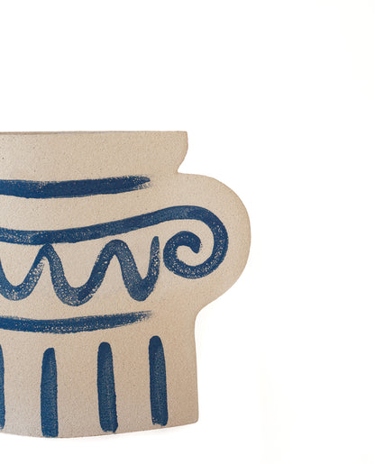 Hand-painted greek vase by INI CERAMIQUE with geometric patterns and a textured finish