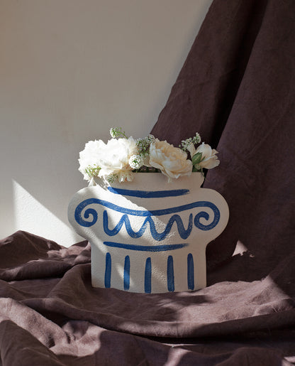 Hand-painted greek vase by INI CERAMIQUE with geometric patterns and a textured finish