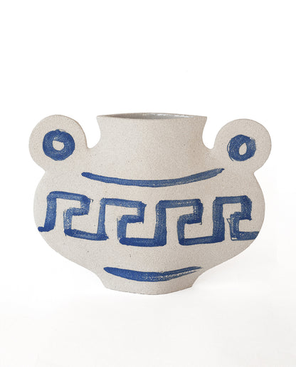 Hand-painted greek vase by INI CERAMIQUE with geometric patterns and textured finish