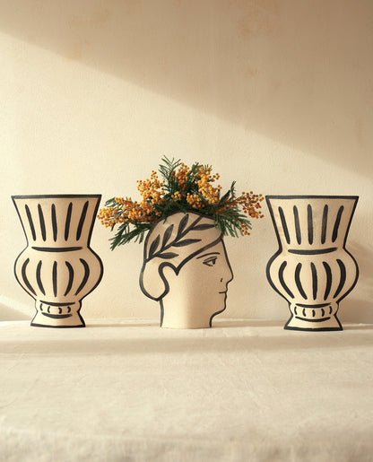 Hand-painted greek vase by INI CERAMIQUE with geometric patterns and a textured finish