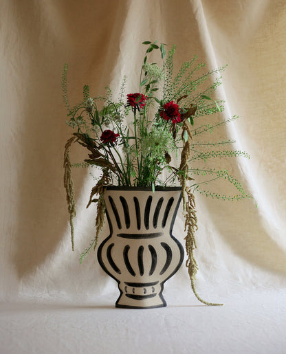 Hand-painted greek vase by INI CERAMIQUE with geometric patterns and textured finish