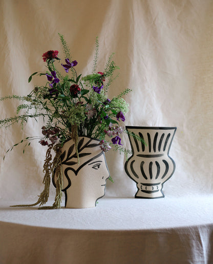 Hand-painted greek vase by INI CERAMIQUE with geometric patterns and a textured finish