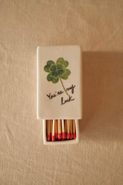 Handcrafted ceramic matchbox with clover motif made in France