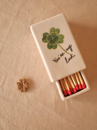 Handcrafted ceramic matchbox with clover motif made in France