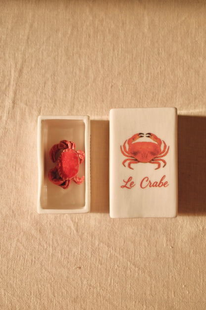 Ceramic matchbox with hand-drawn crab french illustration