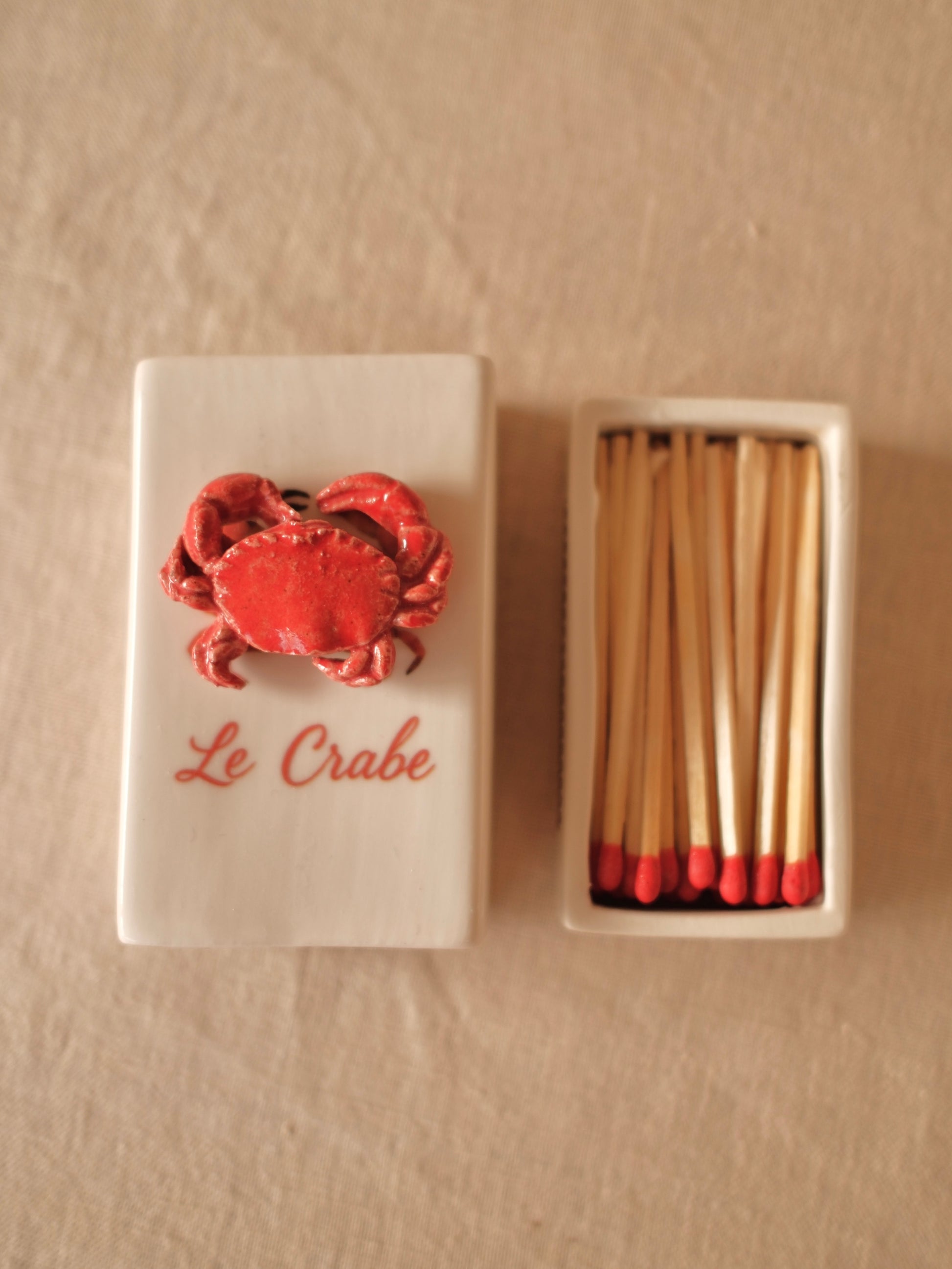 Ceramic matchbox with hand-drawn crab french illustration
