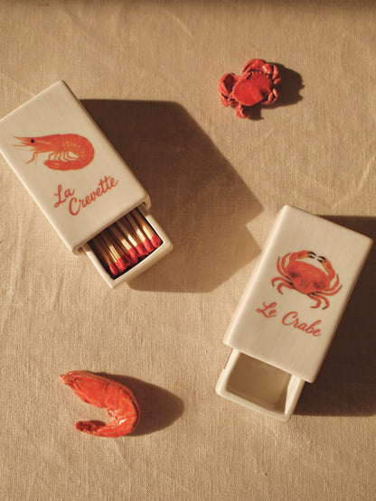 Handcrafted ceramic matchbox with shrimp motif made in France