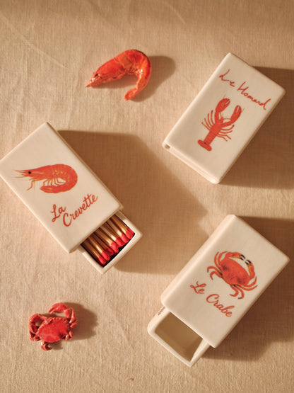 Handcrafted ceramic matchbox with lobster motif made in France