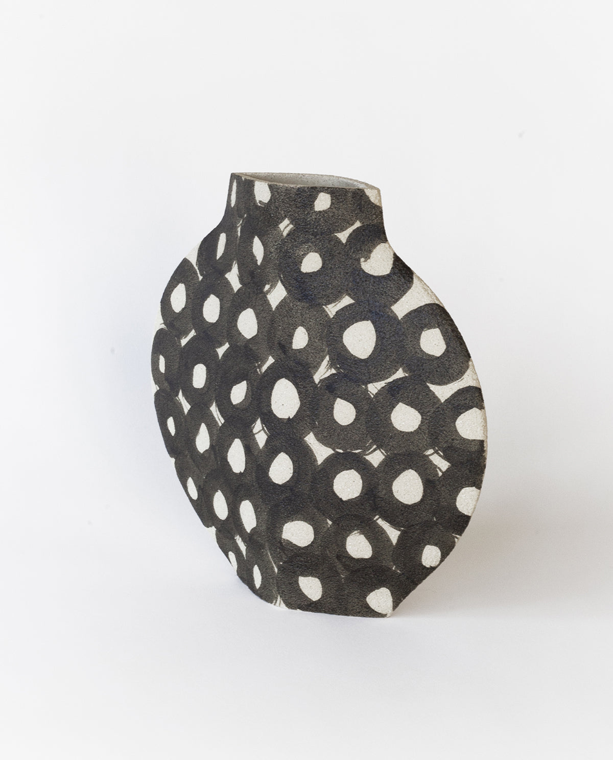 Hand-painted abstract vase by INI CERAMIQUE with geometric patterns and textured finish